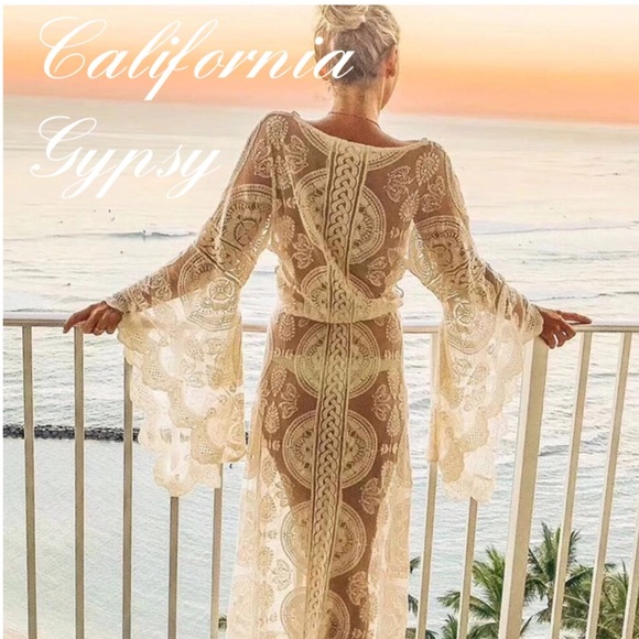 Boho Lace Kimono Duster Coverup - Picture 3 of 16